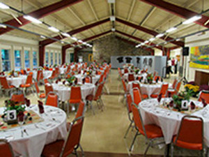 picture of tables decorated at freeburg hall